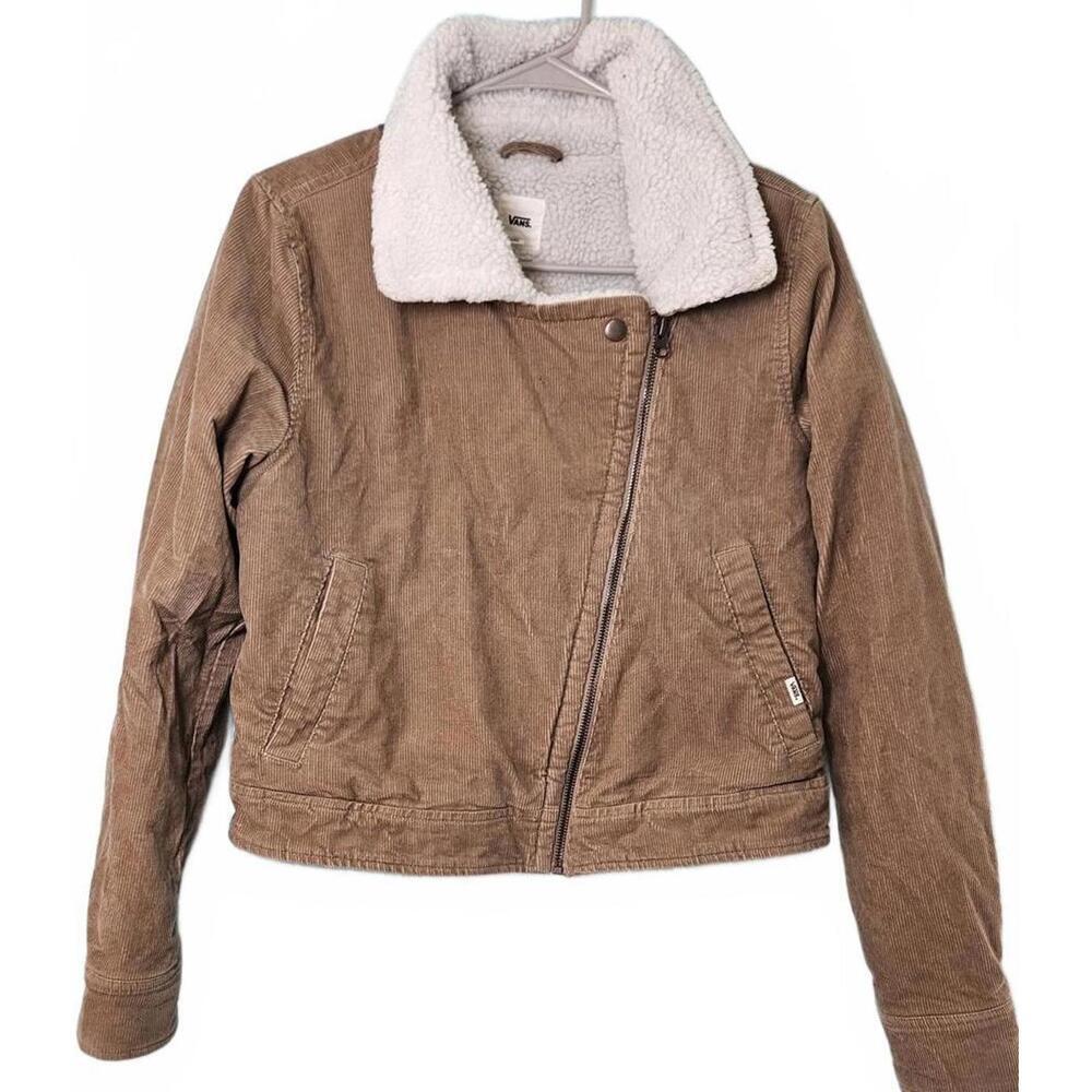 Vans Women's Tan Corduroy Jacket with Sherpa Lining & Asymmetrical Zip‎ Small